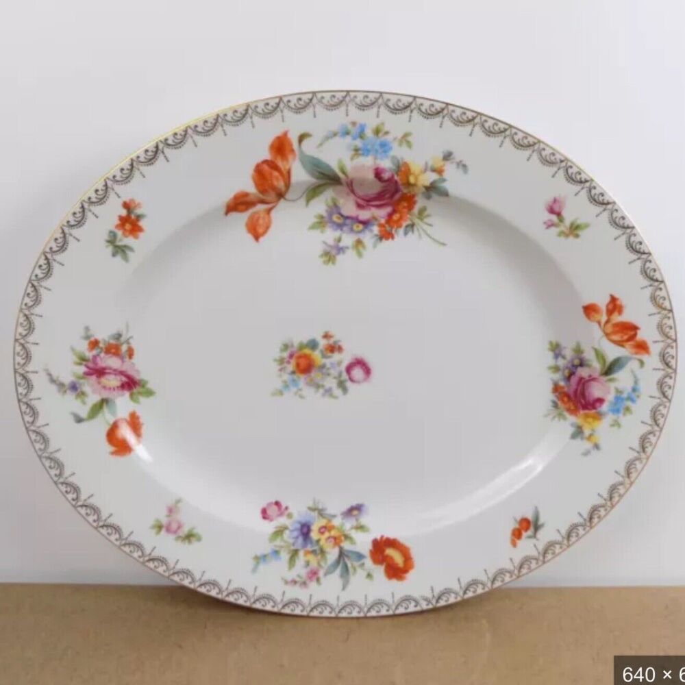 Old Meissen 3810 Floral Oval Serving Platter Bavaria Tirschenreuth 10.25”